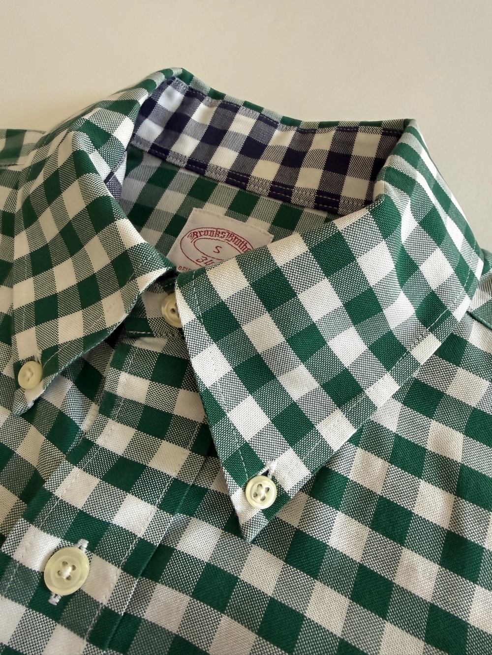 Brooks Brothers 346 Green Gingham Supima Cotton Button-Down Shirt – Small